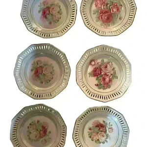 Schumann Bavaria Rare plate set - set of 6 rose  - gold trim